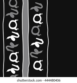 Vertical seamless pattern of zodiac signs, doodles,  object, taurus,capricorn, stripes, spot, copy space. Hand drawn.