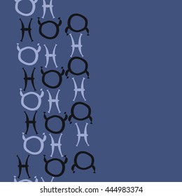Vertical seamless pattern of zodiac signs, doodles,  object, taurus,pisces,  copy space. Hand drawn.