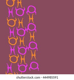 Vertical seamless pattern of zodiac signs, doodles,  object, taurus,pisces,  copy space. Hand drawn.