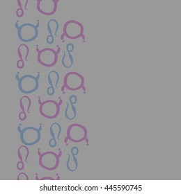 Vertical seamless pattern of zodiac signs, doodles,  object, taurus,lions, copy space. Hand drawn.