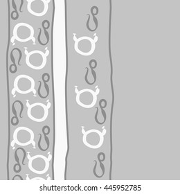 Vertical seamless pattern of zodiac signs, doodles,  object, taurus,lions, stripes, spot, copy space. Hand drawn.