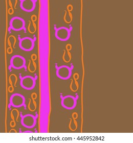 Vertical seamless pattern of zodiac signs, doodles,  object, taurus,lions, stripes, spot, copy space. Hand drawn.