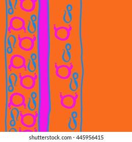 Vertical seamless pattern of zodiac signs, doodles,  object, taurus,lions, stripes, spot, copy space. Hand drawn.