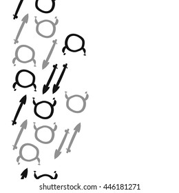Vertical seamless pattern of zodiac signs, doodles,  object, taurus,sagittarius,  copy space. Hand drawn.