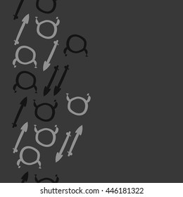 Vertical seamless pattern of zodiac signs, doodles,  object, taurus,sagittarius,  copy space. Hand drawn.
