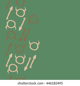Vertical seamless pattern of zodiac signs, doodles,  object, taurus,sagittarius,  copy space. Hand drawn.