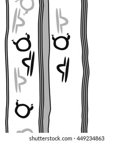 Vertical seamless  pattern of zodiac signs, doodles,  object, taurus,libra, stripes, spot, copy space. Hand drawn.