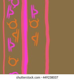 Vertical seamless  pattern of zodiac signs, doodles,  object, taurus,libra, stripes, spot, copy space. Hand drawn.