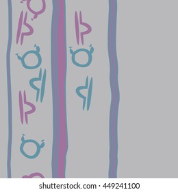 Vertical seamless  pattern of zodiac signs, doodles,  object, taurus,libra, stripes, spot, copy space. Hand drawn.