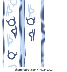 Vertical seamless  pattern of zodiac signs, doodles,  object, taurus,libra, stripes, spot, copy space. Hand drawn.
