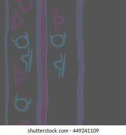 Vertical seamless  pattern of zodiac signs, doodles,  object, taurus,libra, stripes, spot, copy space. Hand drawn.