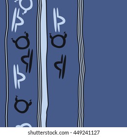 Vertical seamless  pattern of zodiac signs, doodles,  object, taurus,libra, stripes, spot, copy space. Hand drawn.