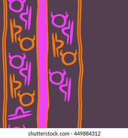 Vertical seamless  pattern of zodiac signs, doodles,  object, taurus,libra, stripes, copy space. Hand drawn.