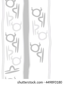 Vertical seamless  pattern of zodiac signs, doodles,  object, taurus,libra, stripes, copy space. Hand drawn.
