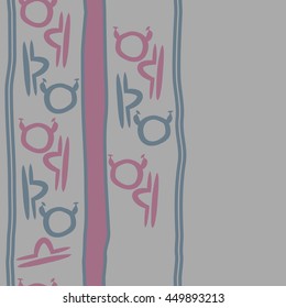 Vertical seamless  pattern of zodiac signs, doodles,  object, taurus,libra, stripes, copy space. Hand drawn.