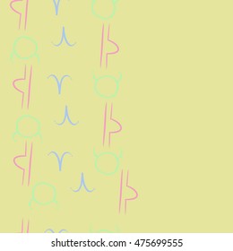 Vertical seamless  pattern of zodiac signs. Hand drawn.