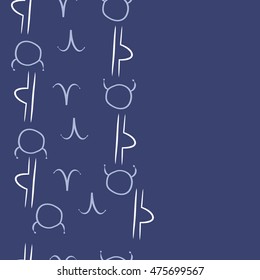 Vertical seamless  pattern of zodiac signs. Hand drawn.