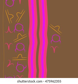 Vertical seamless  pattern of zodiac signs, stripes. Hand drawn.