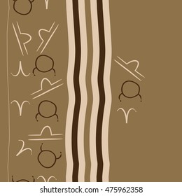 Vertical seamless  pattern of zodiac signs, stripes. Hand drawn.