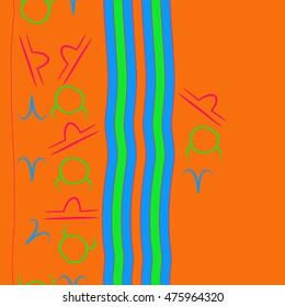 Vertical seamless  pattern of zodiac signs, stripes. Hand drawn.