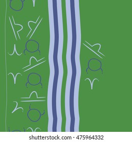 Vertical seamless  pattern of zodiac signs, stripes. Hand drawn.