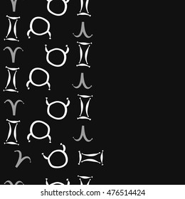 Vertical seamless  pattern of zodiac signs. Hand drawn.