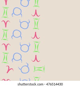 Vertical seamless  pattern of zodiac signs. Hand drawn.