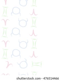 Vertical seamless  pattern of zodiac signs. Hand drawn.