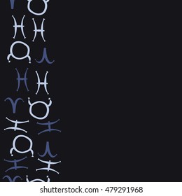 Vertical seamless pattern with zodiac signs. Hand drawn.
