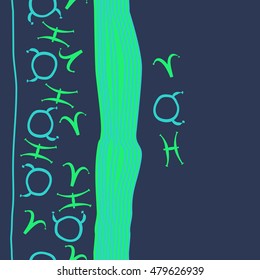 Vertical seamless  pattern with zodiac signs. Hand drawn.