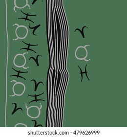 Vertical seamless  pattern with zodiac signs. Hand drawn.
