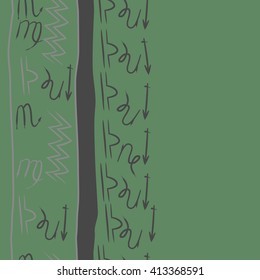 Vertical  seamless  pattern of zodiac signs,libra, doodles,lions, capricorn,object,aquarius, virgo,sagittarius,scorpio,stripes, copy space. Hand drawn.