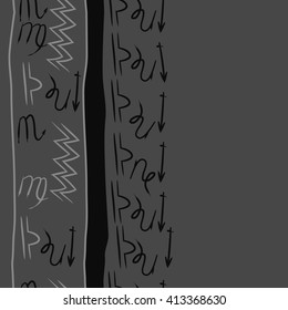 Vertical  seamless  pattern of zodiac signs,libra, doodles,lions, capricorn,object,aquarius, virgo,sagittarius,scorpio,stripes, copy space. Hand drawn.