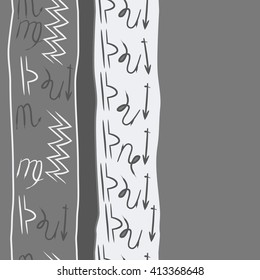 Vertical  seamless  pattern of zodiac signs,libra, doodles,lions, capricorn,object,aquarius, virgo,sagittarius,scorpio,stripes, copy space. Hand drawn.