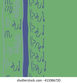 Vertical  seamless  pattern of zodiac signs,libra, doodles,lions, capricorn,object,aquarius, virgo,sagittarius,scorpio,stripes, copy space. Hand drawn.