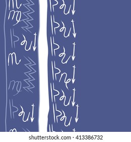 Vertical  seamless  pattern of zodiac signs,libra, doodles,lions, capricorn,object,aquarius, virgo,sagittarius,scorpio,stripes, copy space. Hand drawn.