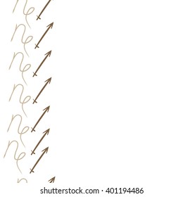 Vertical seamless  pattern of zodiac sings, capricorn, sagittarius, copy space. Hand drawn.