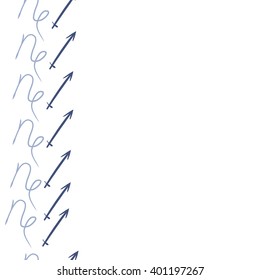 Vertical seamless  pattern of zodiac sings, capricorn, sagittarius, copy space. Hand drawn.