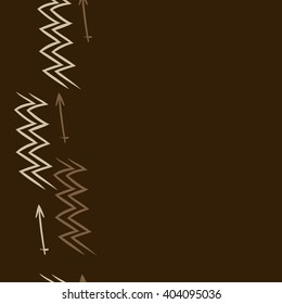 Vertical seamless pattern of zodiac sings, aquarius, sagittarius, zigzags, copy space. Hand drawn.