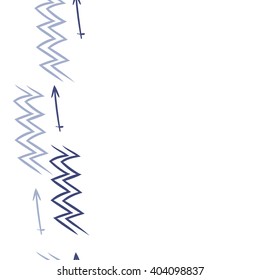 Vertical seamless pattern of zodiac sings, aquarius, sagittarius, zigzags, copy space. Hand drawn.