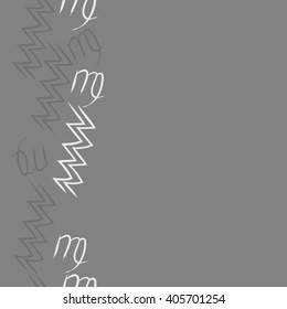 Vertical seamless   pattern of zodiac sings, virgo, aquarius,zigzag, copy space. Hand drawn.