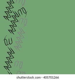Vertical seamless   pattern of zodiac sings, virgo, aquarius,zigzag, copy space. Hand drawn.