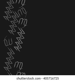 Vertical seamless   pattern of zodiac sings, virgo, aquarius,zigzag, copy space. Hand drawn.