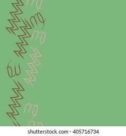 Vertical seamless   pattern of zodiac sings, virgo, aquarius,zigzag, copy space. Hand drawn.