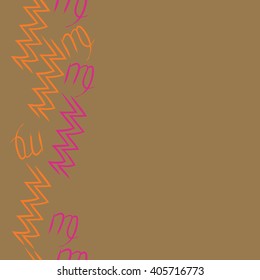 Vertical seamless   pattern of zodiac sings, virgo, aquarius,zigzag, copy space. Hand drawn.