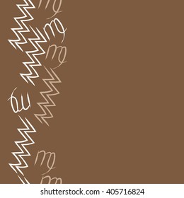 Vertical seamless   pattern of zodiac sings, virgo, aquarius,zigzag, copy space. Hand drawn.