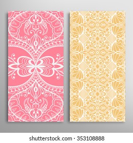 Vertical seamless patterns collection with floral geometric and lace texture for Wedding, Bridal, Valentine's day, greeting cards or Birthday Invitations, fabric or paper print. 