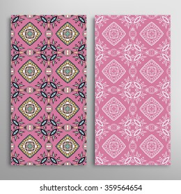 Vertical seamless patterns collection with floral geometric and lace texture for Wedding, Bridal, Valentine's day, greeting cards or Birthday Invitations, fabric or paper print. 