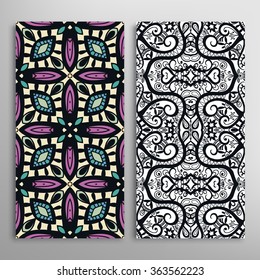 Vertical seamless patterns collection with floral geometric and lace texture for Wedding, Bridal, Valentine's day, greeting cards or Birthday Invitations, fabric or paper print. 
