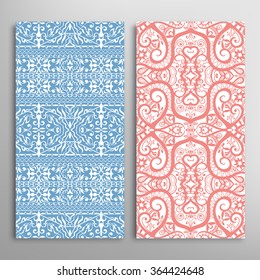 Vertical seamless patterns collection with floral geometric and lace texture for Wedding, Bridal, Valentine's day, greeting cards or Birthday Invitations, fabric or paper print. 